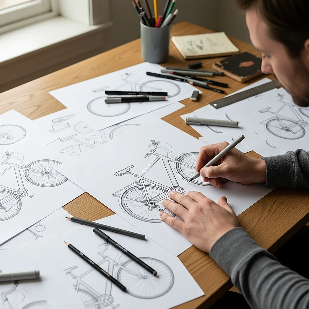 Industrial designer sketching the bicycle