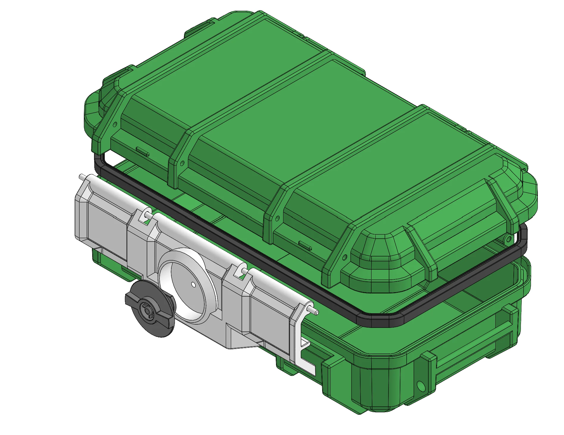 Solid CAD render — closed, three-quarter