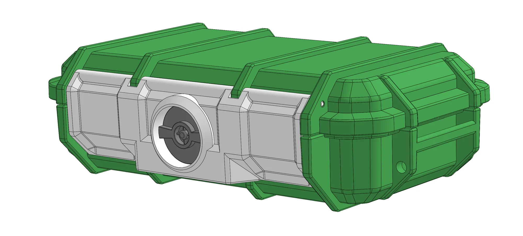 Solid CAD render — side angle, valve panel
