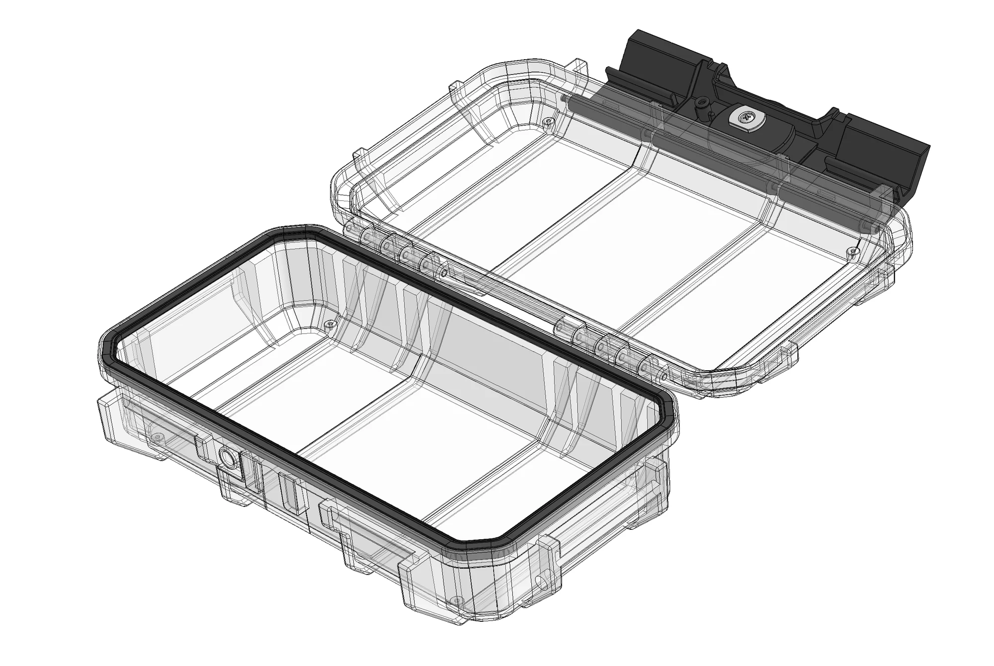 CAD wireframe — clamshell interior
