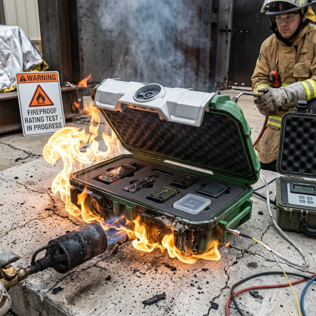 Fire-rating test with instrumentation and firefighter